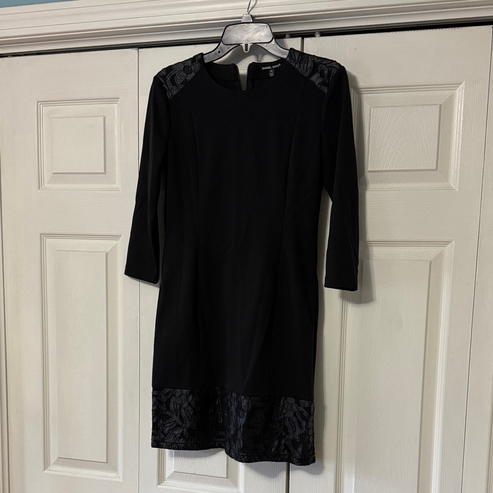 Samuel Dong Black Long Sleeve Dress with Lace Details